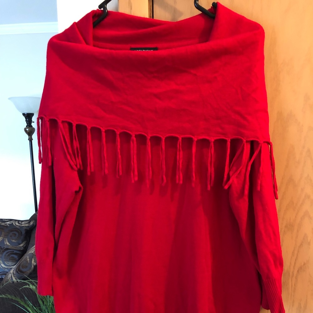 Red Fringe Cowl neck sweater